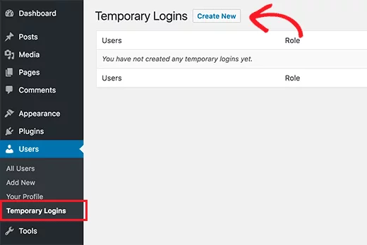 temperory-login-wordpress-interface