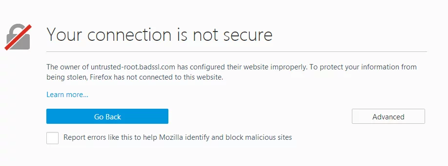 Your connection is not secure -  Mozilla Firefox