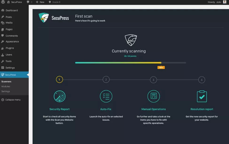 WordPress Security Plugins - SecuPress Free Dashboard
