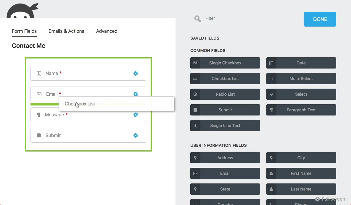 Ninja Forms Dashboard Best Contact form plugins for WordPress