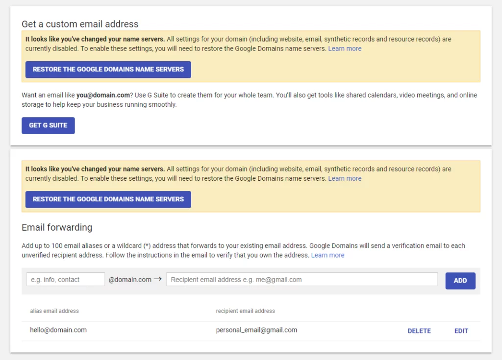 Google Domains - Email