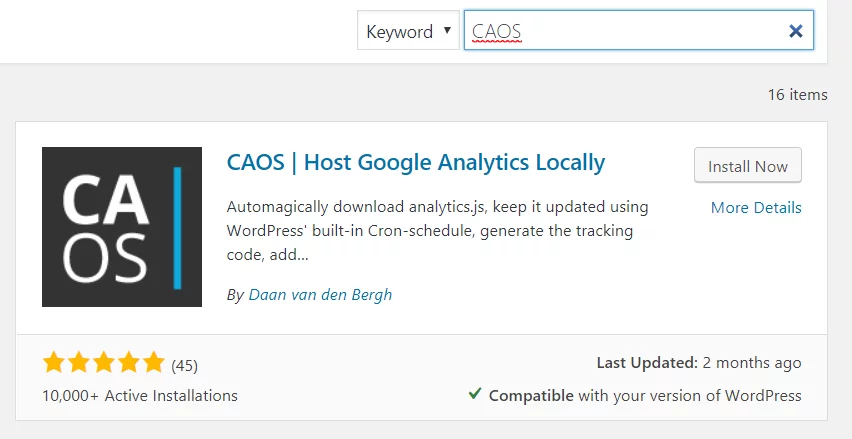 CAOS Add Google Analytics To WordPress