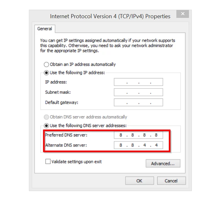 Google-DNS Fix 504 Gateway Timeout Error