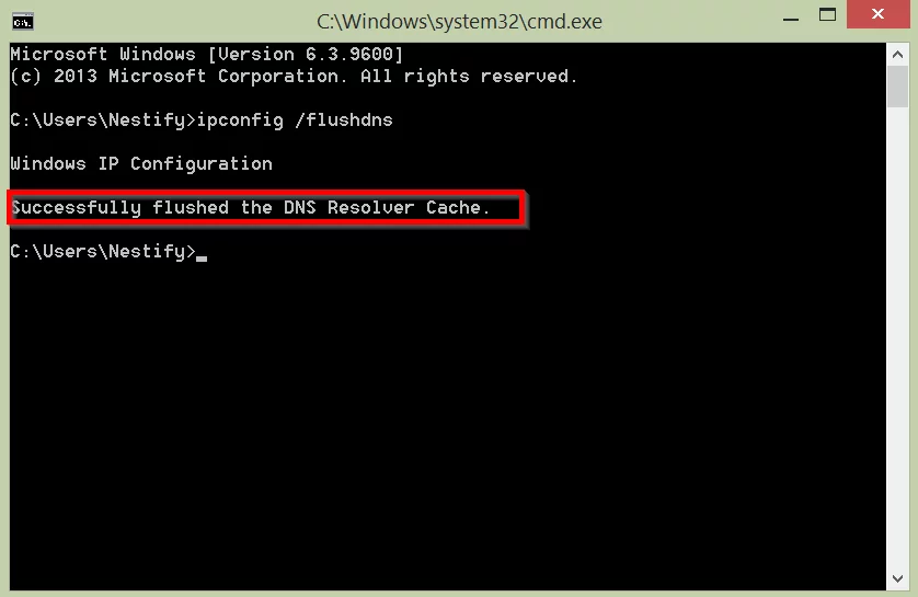 clear dns cache windows success