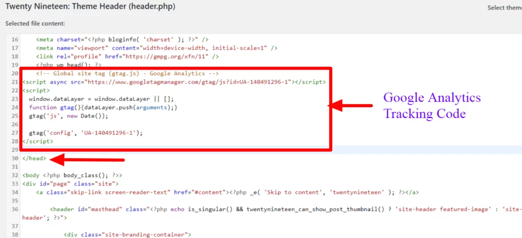 header file tracking code Add Google Analytics To WordPress