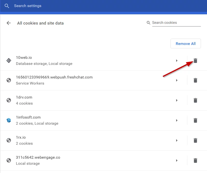 select-site-and-delete-cookies Fix 504 Gateway Timeout Error