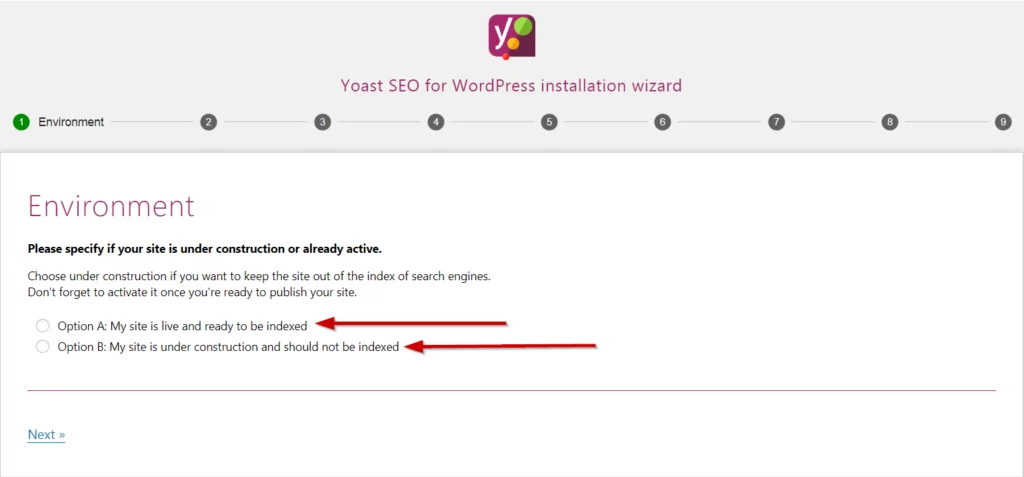 Configuration Wizard step 1 Yoast SEO Tutorial