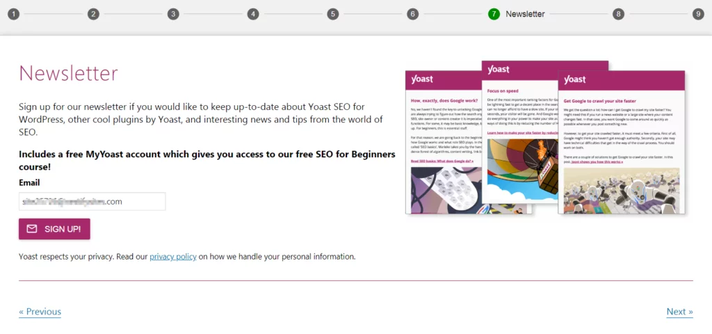 Configuration Wizard step 7 Newsletter Yoast SEO Tutorial