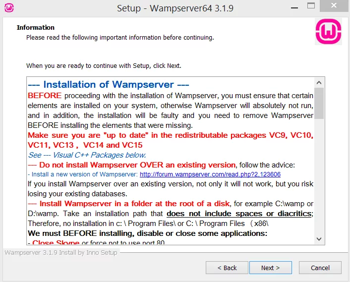 WAMP install prerequisites